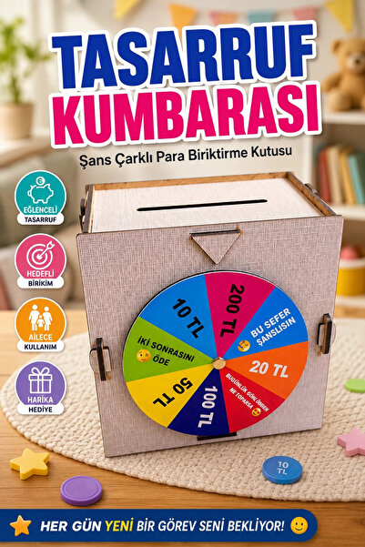 canrodi Wooden Money Saving Challenge Box with Fortune Wheel Fun Savings Bank