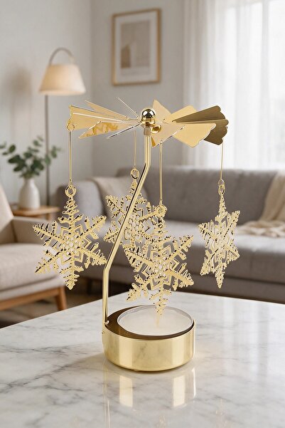 PRİME HOME Isıyla Dönen Kar Tanesi Figürlü Metal Mumluk - Tealight Şamdan & D...