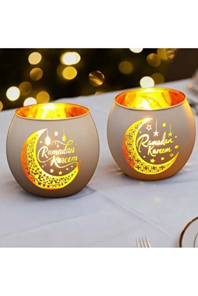 Generic 2pcs White Golden Ramadan Kareem Candle Holders, Vintage Moon Star De...