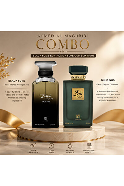 Ahmed Al Maghribi Black Fume & Blu Oud Eau De Parfum Combo – Pack of 2, 100ml...
