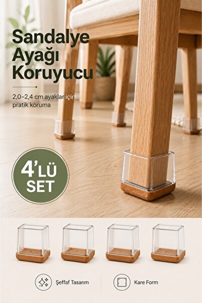 FLY LIFE Kare Şeffaf Keçeli Sandalye Ayağı Koruyucu 4'lü 2 CM