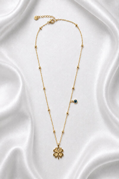 stainless steell Dorika Chain Evil Eye Beaded Clover Necklace