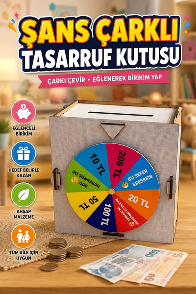 canrodi Wooden Savings Box Money Accumulation Game with Fortune Wheel