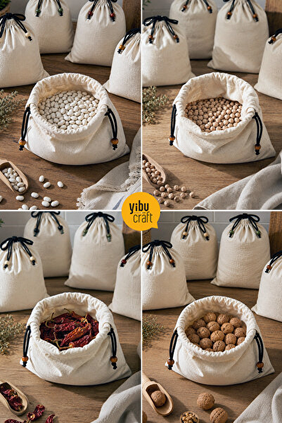 yibucraft | 5 Pieces |   Multi-Purpose Printed Legume Pouch Nuts Pouch and Dried Food Pouch - 100% Cotton Raw Cloth Fabric | Model-01 |