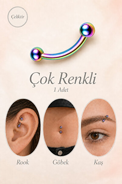moonzy - minimalist & cozy Çelik Banana Piercing Çift Toplu Kavisli Bar Kaş R...