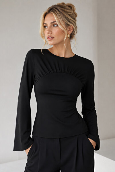 fablair Women's Crew Neck Underbust Drawstring Detailed Long Sleeve Spanish S...