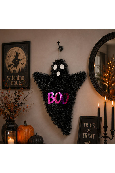 Dekorsende Cadılar Bayramı Süs Hayalet Boo Baskılı Siyah 45 cm