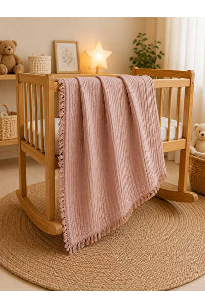 COOLMINIES 100% cotton 4-layer tasseled muslin baby blanket, multi-purpose mu...