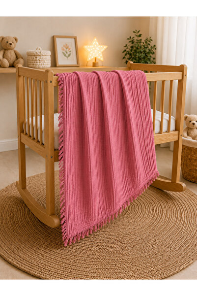 COOLMINIES 100% cotton 4-layer tasseled muslin baby blanket, multi-purpose mu...