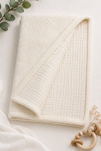 COOLMINIES Double layer muslin cover and welsoft blanket, two-sided multi-purpose baby blanket, winter soft baby blanket