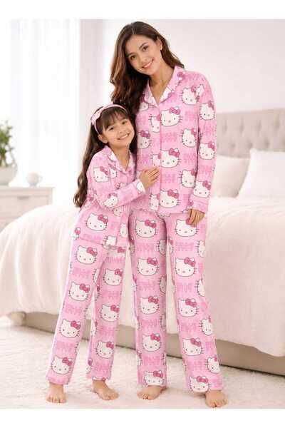 zahider Mother Daughter Cotton Button-Down Long-Sleeve Combination Pajamas Se...