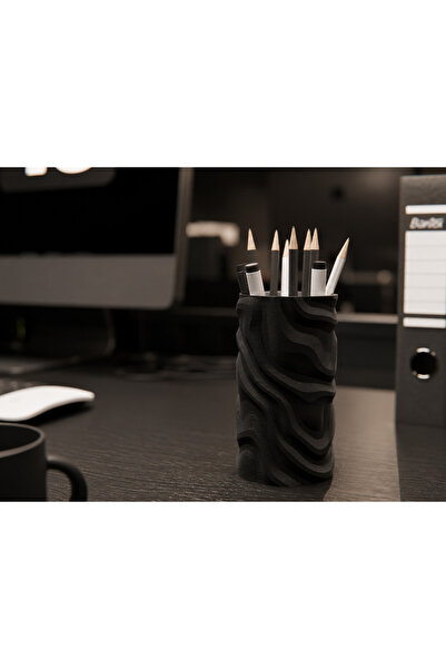 3D Baskı Dalga Dokulu Dekoratif Kalemlik Masaüstü Organizer