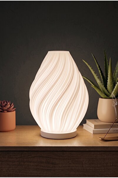 Lumense Od Estetik Dalga Formlu Modern Dekoratif Gece Lambası ve Abajur - Beyaz