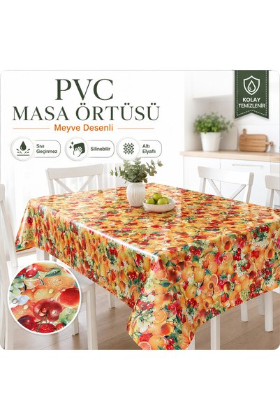 Örtücüm Meyve Desenli PVC Muşamba Masa Örtüsü Silinebilir Sıvı Geçirmez Altı ...