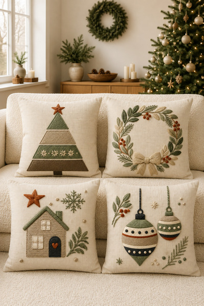 stellahomes 3D Embroidery Look Digital Printed Pine Tree, Christmas Wreath an...