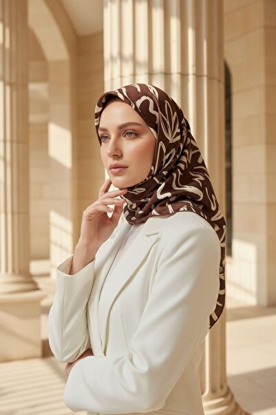 Vissona Tivil Silk Scarf 60337 - 0007 Brown Abstract Pattern