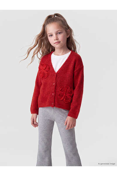 LC Waikiki Girl's knitted cardigan with floral appliqué
