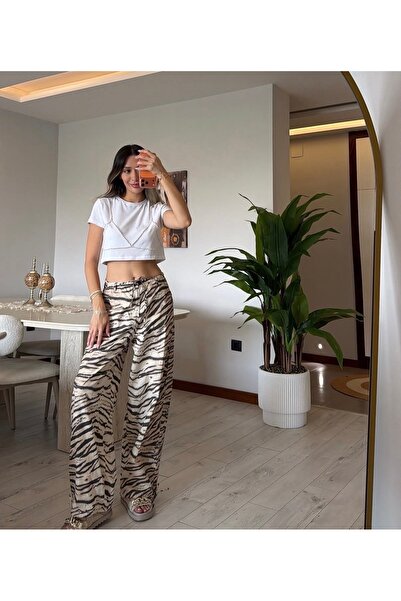 sinemkivanc co Zebra Desen Premium Paça Detaylı Pantolon