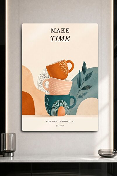DekorHane Metal Table - Make Time Written Superimposed Retro Patterned Cerami...