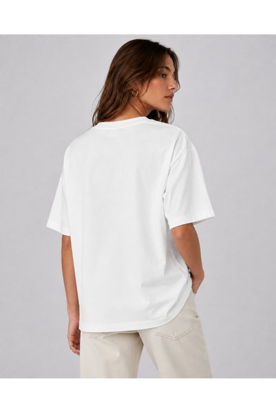 The Vibe Concept Positive Attitude Printed Women's Oversize White T-Shirt