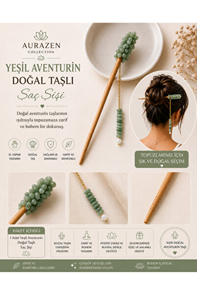 Genel Markalar Doğal Taşlı Ahşap Saç Şişi – El Yapımı Topuz Aksesuarı
