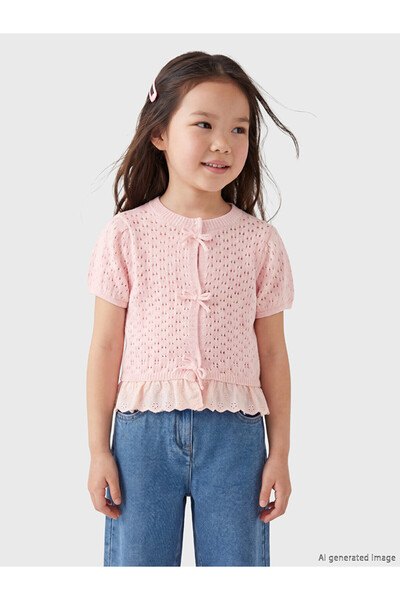 LC Waikiki Crew Neck Openwork Girl's Knitwear Cardigan
