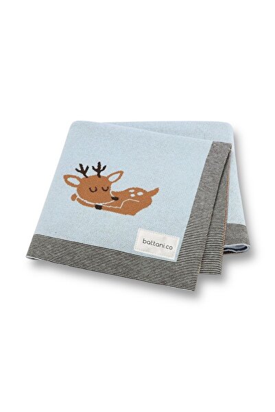 Battani.Co Knitted Baby Blanket Blue Deer for Baby Girl and Boy 90cm X110Cm