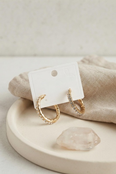 BUTİK AYVİTRİN 316L Steel Gold Color Zircon Stone Hoop Model Earrings