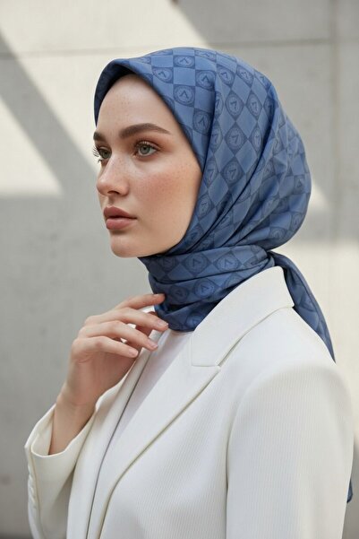 Vissona Tivil Silk Scarf 51495 - 0031 Indigo Logo Pattern