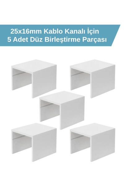 ODTA 5 Adet 25x16mm Kablo Kanalı Düz Birleştirme Aparatı, Beyaz Düz Birleştir...