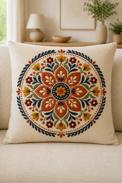 stellahomes 3D Embroidery Look Ethnic Floral and Mandala Pattern Bohemian Decorative Throw Pillow Cover– (Double-Sided)