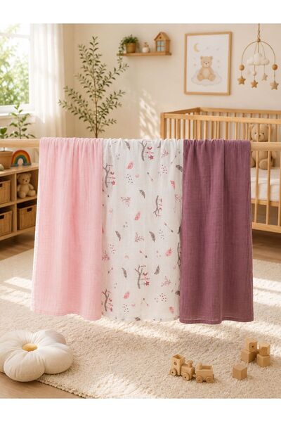 Zümra Baby Multi-Purpose Muslin Blanket Set of 3, Muslin Newborn Baby Blanket...