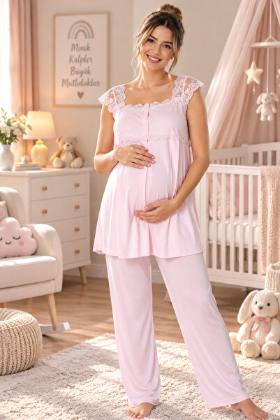by İGP Comfortable Cut Cotton Maternity Pajama Set with Breastfeeding Feature...