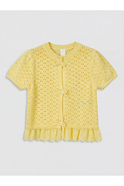 LC Waikiki Crew Neck Openwork Girl's Knitwear Cardigan