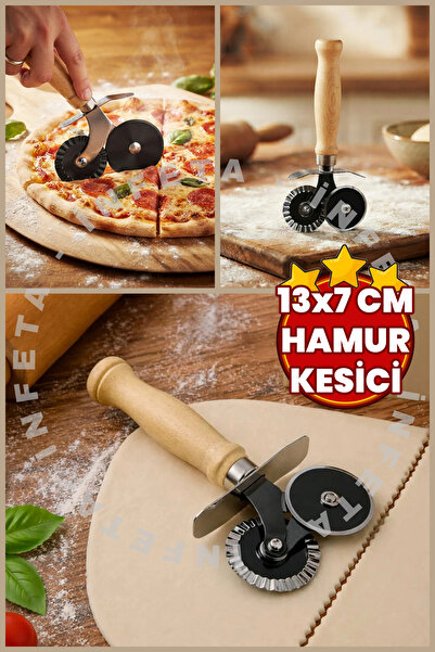İnfeta 3.5X2=7Cm Double Headed 10cm Handle Dough Pizza Cutting Roulette - Dou...