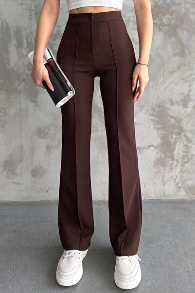 MORRO Women's Brown High-Waisted, Front-Stitched, Spanish-Style Flared Fabric...