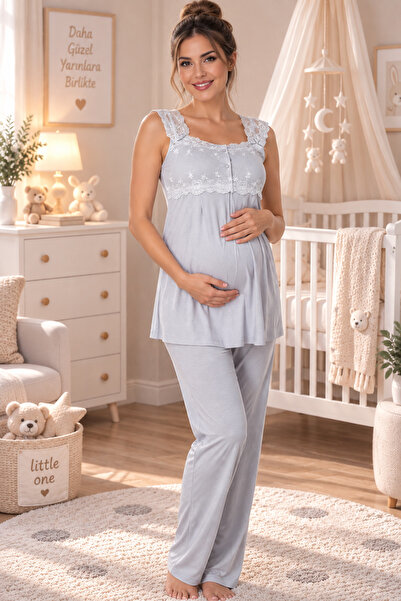 by İGP Comfortable Cut Cotton Maternity Adjustable Waist Pajama Set Effortt