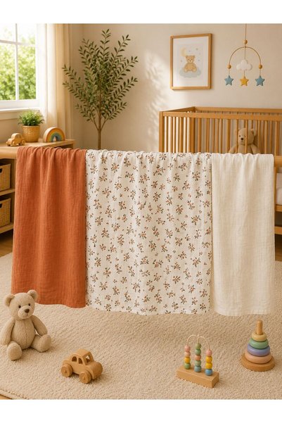Zümra Baby Multi-Purpose Muslin Blanket Set of 3, Muslin Newborn Baby Blanket...