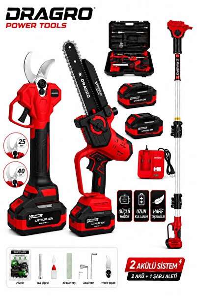 Dragro 21V Çift Akülü BL Motor Çelik Şanzıman Dal Budama Makası 50mm & Tester...