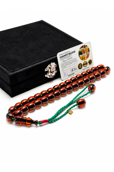 Deniz Elmasları Sertifikalı Miras Faturan İmzalı Sıkma Kehribar Tesbih 14x13 mm Oval Kesim Usta İşçilikli Kadife Kutulu Özel Tesbih