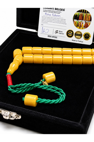Deniz Elmasları Miras Faturan İmzalı Sıkma Kehribar Tesbih 11x10 mm Kapsül Kesim Usta İşçilikli Sertifikalı Kadife Kutulu Premium