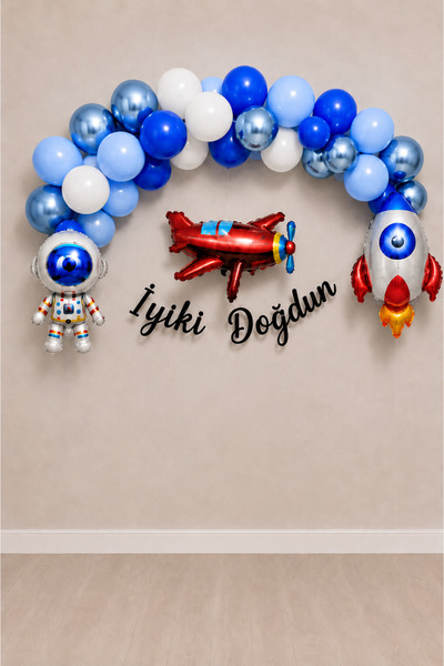 BalonArt Uzay Temalı Doğum Günü Balon Seti Astronot Uzay Gemisi Uçak Parti Sü...