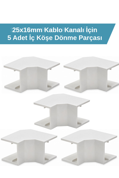 ODTA 5 Adet 25x16mm Kablo Kanalı İç Köşe Dönme Aparatı, Beyaz İç Köşe Konnekt...
