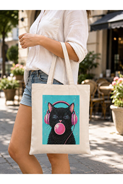 Tomris Hatun Chewing Gum Inflating Cat, Raw Cloth Bag, Sublimation Printing, ...