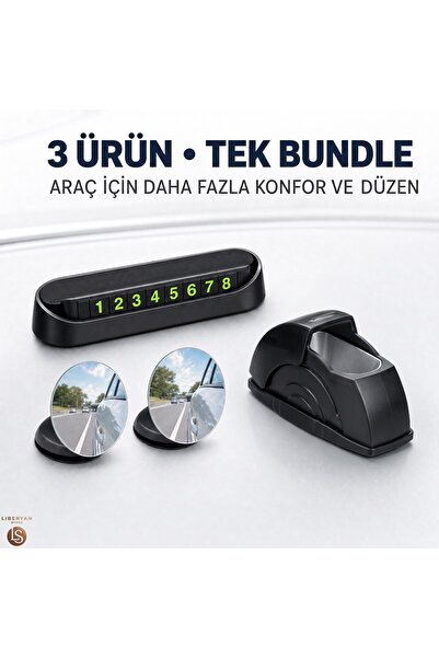 3'lü Araç İçi Pratik Set – Park Numaratörü + Kör Nokta Aynası (2'li) + Metal Küllük