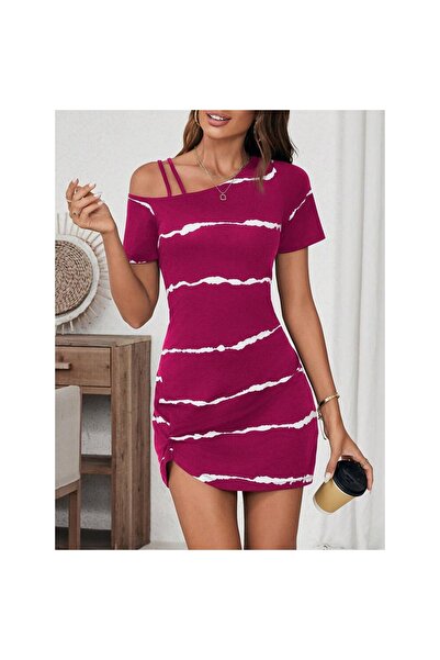 OEM Rochie casual pentru femei cu decolteu asimetric și pliseuri răsucite