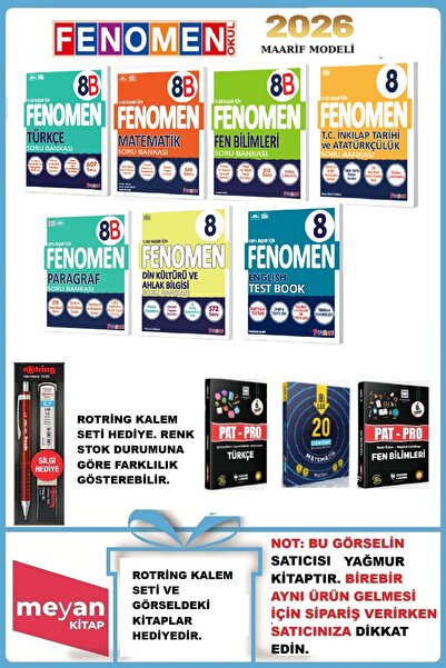 Fenomen Yayıncılık 8.Sınıf 7'li Set Türkçe-Matematik-Fen Bilimleri-İnkılap-Paragraf-Din Kültürü-İngilizce B Soru Bankası...HEDİYELİ