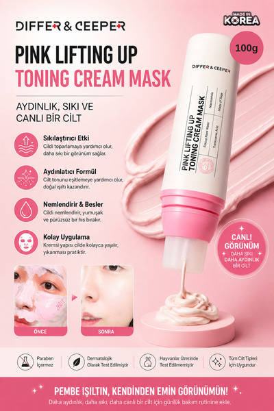 DIFFER&DEEPER Pink Lifting Up Toning Cream Mask – Pembe Sıkılaştırıcı ve Aydı...
