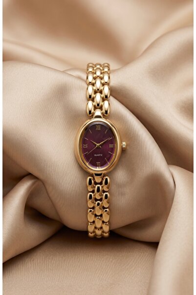 KLISHE Butik Women's Steel Watch Gold Color & Burgundy Dial Vintage Watch Old...