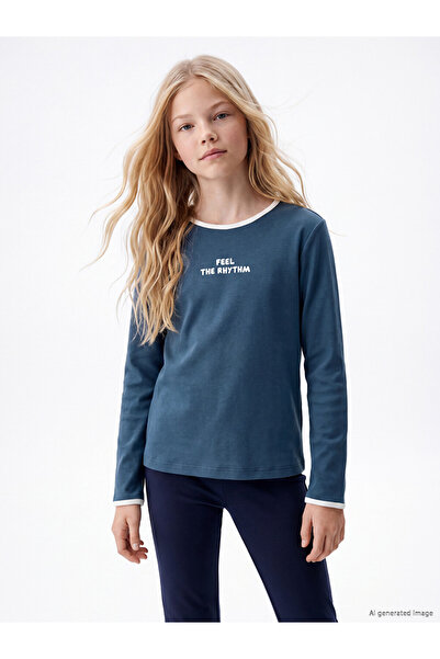 LC Waikiki LCW Kids Crew Neck Printed Long Sleeve Girls' T-Shirt